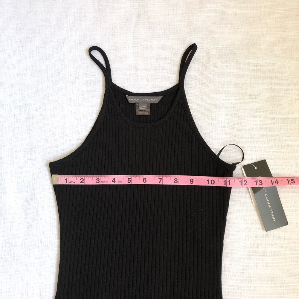 NWT French Connection Black Ribbed Midi Dress Size US 2 Chic Minimalist Neutral - Picture 6 of 7